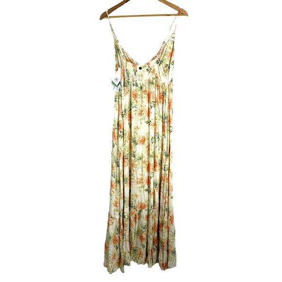 Rip Curl NWT Sol Seeker Maxi Dress Floral White Size L Smocked Hawaiian Tropical - Picture 4 of 12